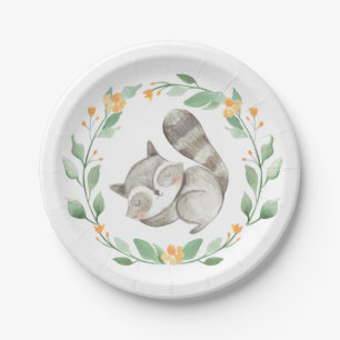 Assiettes En Carton Aquarelle couture couchée Raccoon couché Wreath