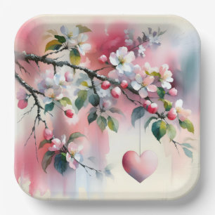 Assiettes En Carton Aquarelle Crabapper Arbre Avec Coeur