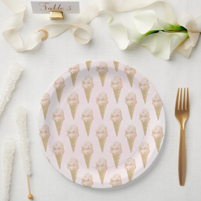 Assiettes En Carton Aquarelle Crème glacée Motif été (Mariage)