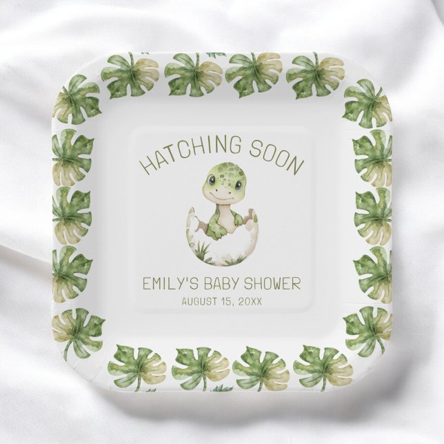 Assiettes En Carton Aquarelle Cute Dinosaur Hatching Bientôt Baby show (Créateur téléchargé)