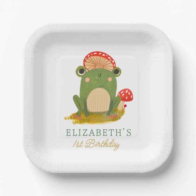 Assiettes En Carton Aquarelle Cute Frog anniversaire (Recto)