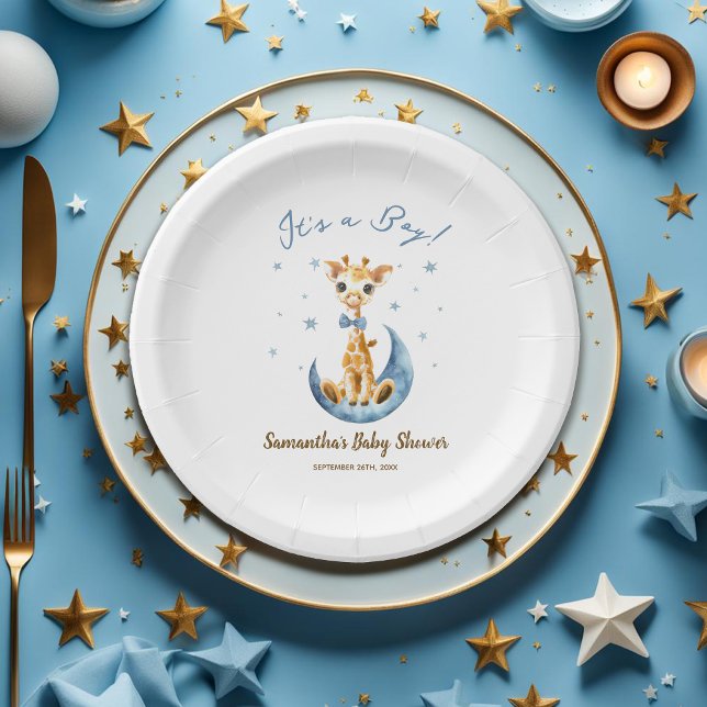 Assiettes En Carton Aquarelle Cute Giraffe Baby shower C'est un garçon (Créateur téléchargé)