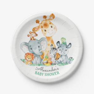 Assiettes En Carton Aquarelle Cute Safari Jungle Animaux Baby shower