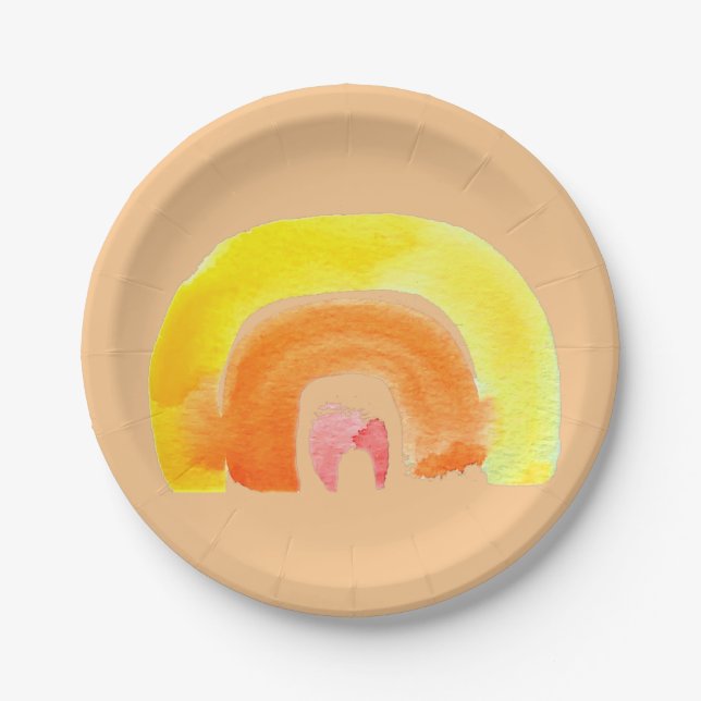 Assiettes En Carton Aquarelle d'amour arc-en-ciel orange (Devant)