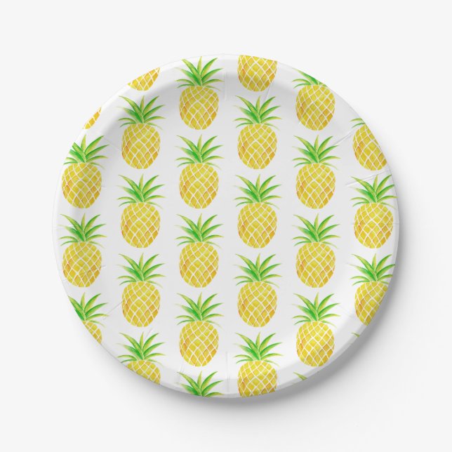 Assiettes En Carton Aquarelle d'ananas tropicale (Devant)