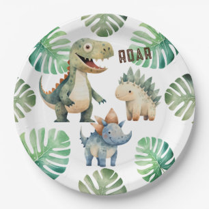 Assiettes En Carton Aquarelle d'anniversaire de Dinosaur