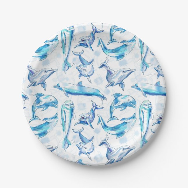 Assiettes En Carton aquarelle dauphin poisson sans soudure motif, daup (Devant)