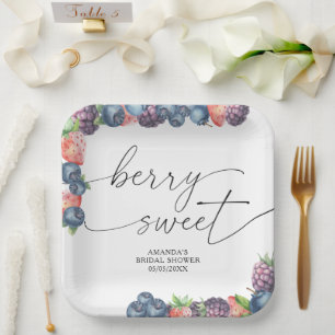 Assiettes En Carton Aquarelle de baies - texte de baies sucrées