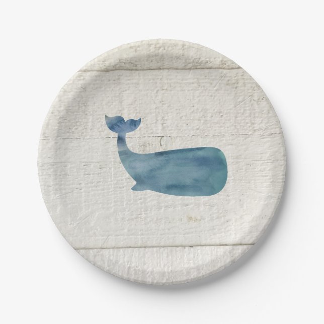 Assiettes En Carton Aquarelle de Baleine bleue Texture (Devant)