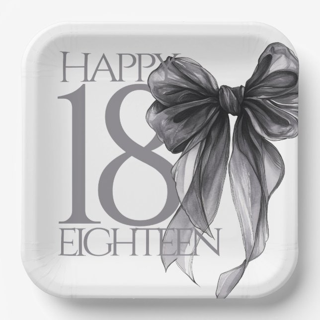 Assiettes En Carton Aquarelle de Bow noir 18e anniversaire (Recto)