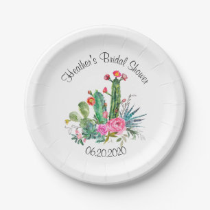 Assiettes En Carton Aquarelle de Cactus Fiesta