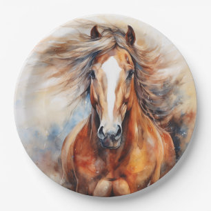 Assiettes En Carton Aquarelle de cheval Brown et blanc