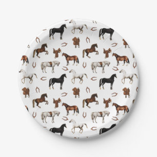 Assiettes En Carton Aquarelle de chevaux Fer à cheval Selles de cheval