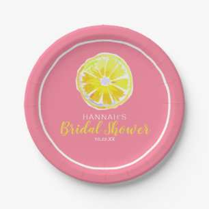 Assiettes En Carton Aquarelle de citron avec Fête des mariées rose