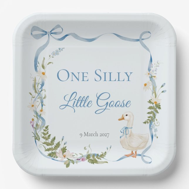 Assiettes En Carton Aquarelle de fête d'anniversaire d'une oie sotte (Recto)
