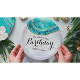 Assiettes En Carton Aquarelle de fête d'anniversaire Turquoise et Gold
