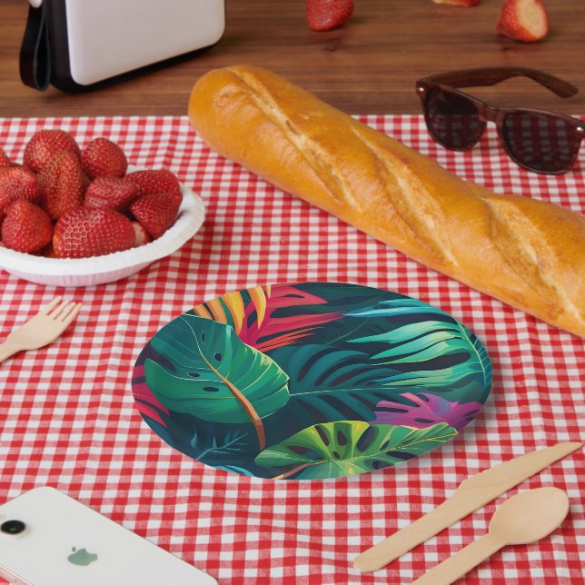 Assiettes En Carton Aquarelle de feuillage tropical Paradis (Pique-nique)