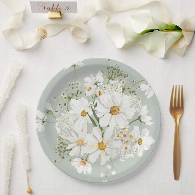 Assiettes En Carton Aquarelle de fleurs de marguerites (Mariage)
