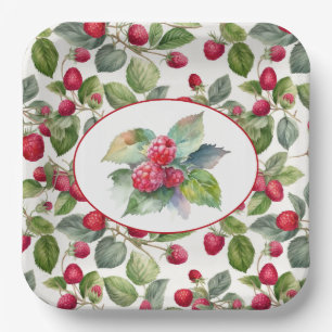 Assiettes En Carton Aquarelle de framboises mignonnes