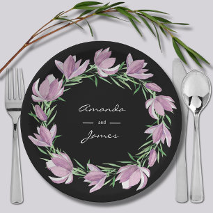 Assiettes En Carton Aquarelle de la couronne de fleurs magnolia