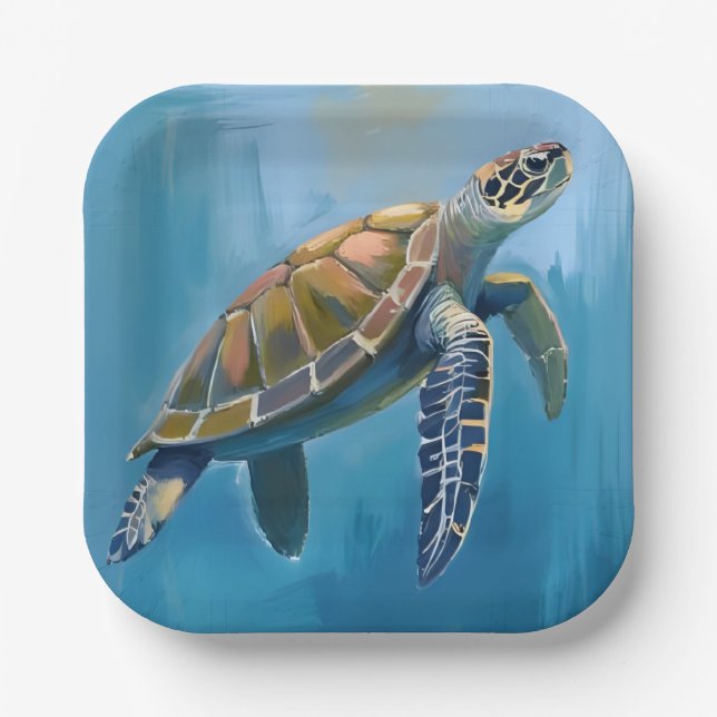 Assiettes En Carton Aquarelle de la tortue marine (Recto)