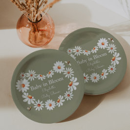 Assiettes En Carton Aquarelle de marguerite et Baby shower d'abeille