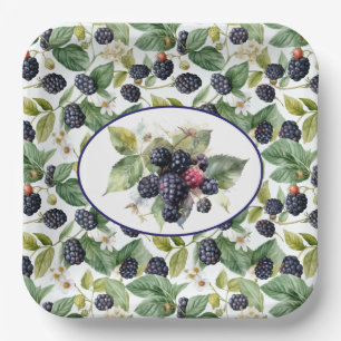 Assiettes En Carton Aquarelle de mûre Blackberry