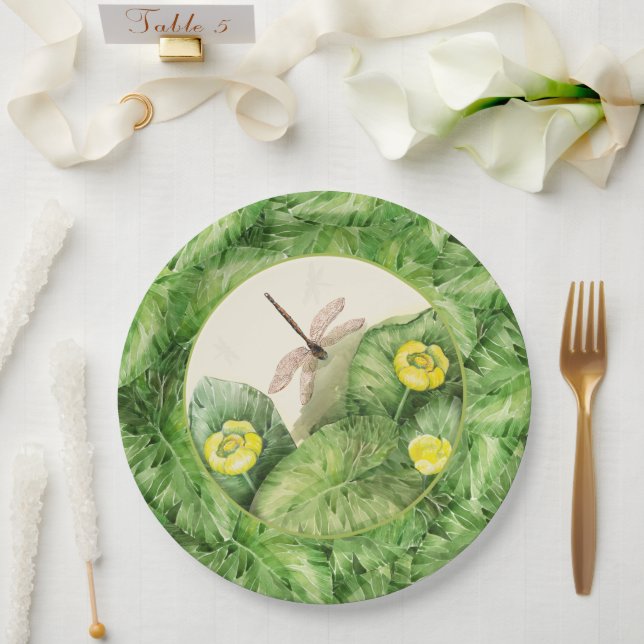 Assiettes En Carton aquarelle de nénuphar (Mariage)
