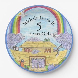 Assiettes En Carton Aquarelle de Noah's Ark Rainbow Funny Elephant 