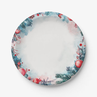 Assiettes En Carton Aquarelle de Noël Plaques de papier Garland