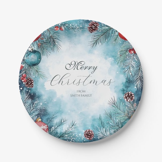 Assiettes En Carton Aquarelle de Noël Plaques de papier Garland (Devant)
