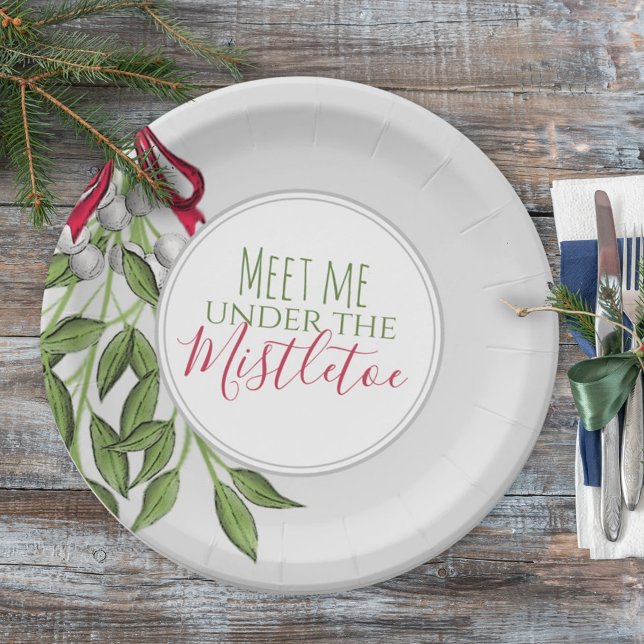 Assiettes En Carton Aquarelle de Noël Russe moderne Mistletoe gris (Créateur téléchargé)