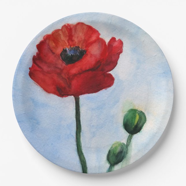 Assiettes En Carton Aquarelle de Poppy Plaques papier personnalisées 9 (Devant)