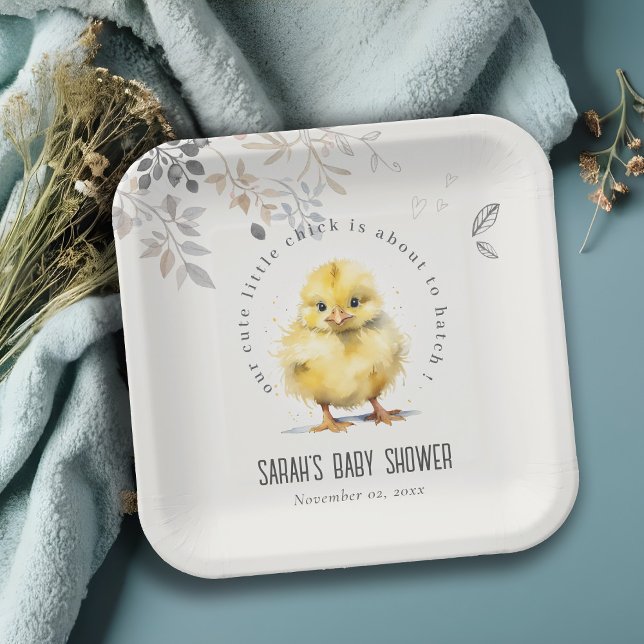 Assiettes En Carton Aquarelle de poulet de ferme mignonne Baby shower  (Créateur téléchargé)
