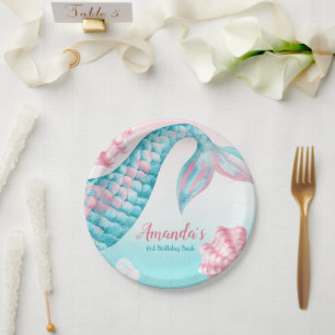 Assiettes En Carton Aquarelle de sirène Anniversaire