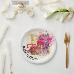 Assiettes En Carton Aquarelle de vélo vintage Fabuleux 55e anniversair