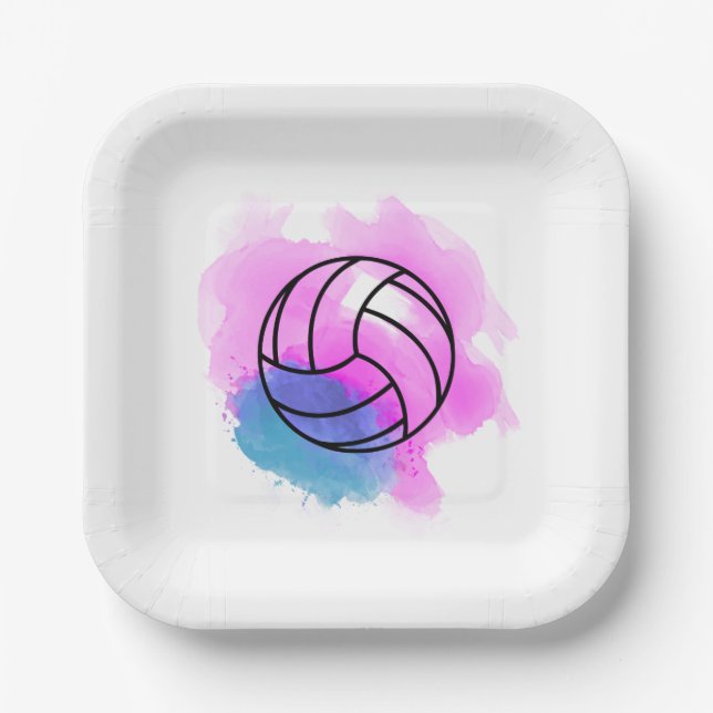 Assiettes En Carton Aquarelle de volley-ball Abstraite (Recto)