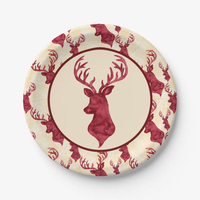 Assiettes En Carton Aquarelle Deer Antler (Devant)