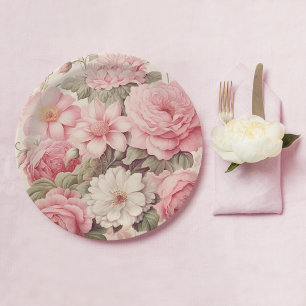 Assiettes En Carton Aquarelle délicate Roses roses roses et fleurs de 