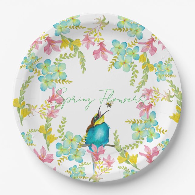 Assiettes En Carton Aquarelle des fleurs de printemps (Devant)