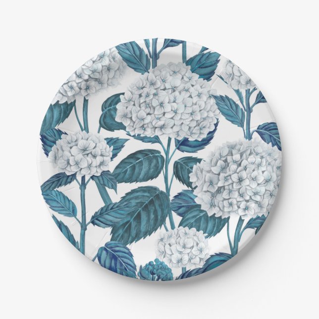 Assiettes En Carton Aquarelle d'hydrangée blanche (Devant)