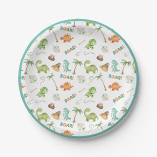 Assiettes En Carton Aquarelle Dinosaure Plaque papier d'anniversaire
