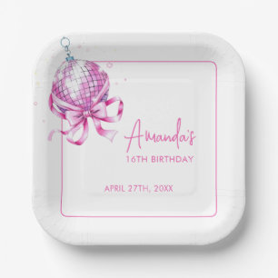Assiettes En Carton Aquarelle Disco Rose Coquette Sweet 16 Anniversair