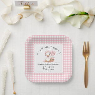 Assiettes En Carton Aquarelle d'oie soie Baby shower fille