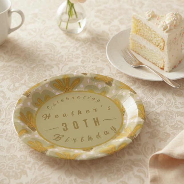 Assiettes En Carton Aquarelle d'or personnalisée Floral (Perfectly elegant and cute for that afternoon tea birthday party. Customize it now.)