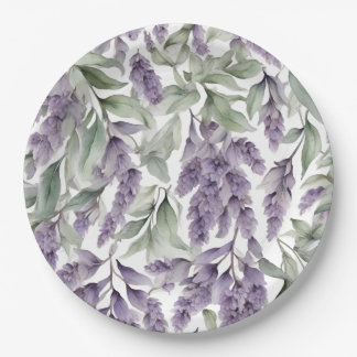 Assiettes En Carton Aquarelle douce lilas et sauge