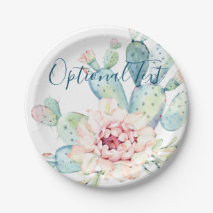 Assiettes En Carton Aquarelle douce Pastel Blooming Cactus 