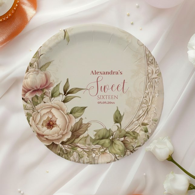 Assiettes En Carton Aquarelle douce Pastel Floral Sweet 16 (Créateur téléchargé)