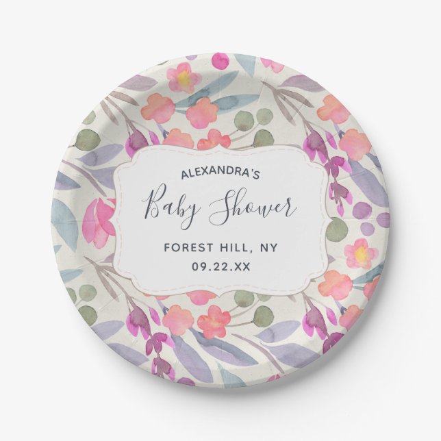 Assiettes En Carton Aquarelle Dreamy Floral | BABY SHOWER (Devant)
