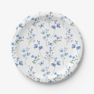 Assiettes En Carton Aquarelle Dusty Bleu Fleur sauvage Plaque papier